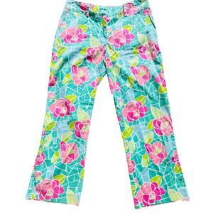 Lilly Pulitzer Capri Pants Green Cote D’Azur Mosaic Print Size 2 90s White Tag